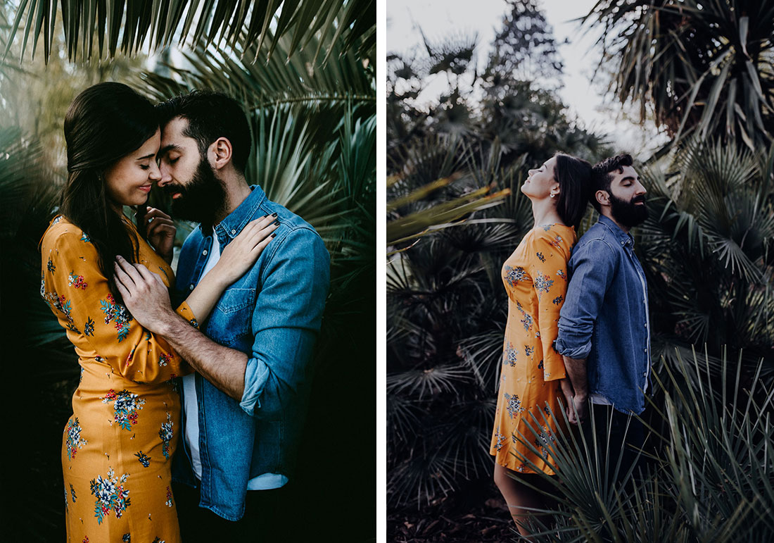 Couple shooting between the palm trees