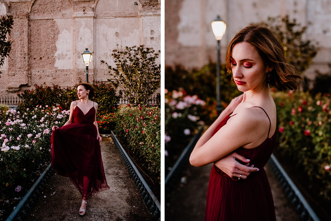 Red dress woman running